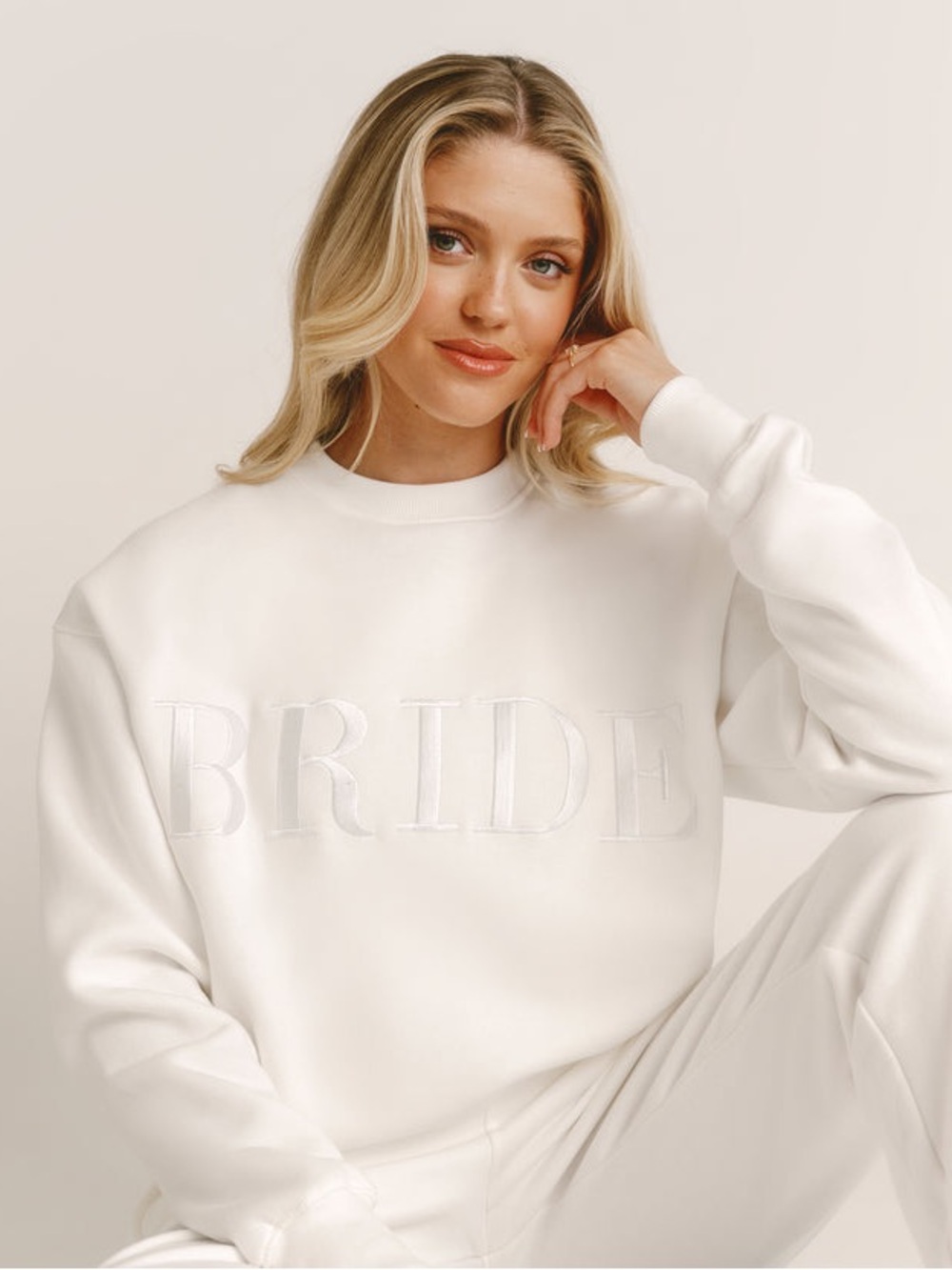 Six Stories Bride White Embroidered Sweatshirt Jogger Set Womens M Bridal Lounge - Picture 2 of 15